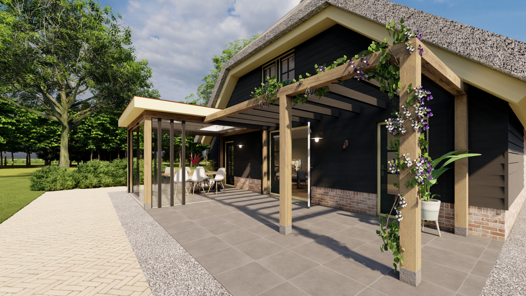 Tuinkamer met pergola 3D-ontwerp
