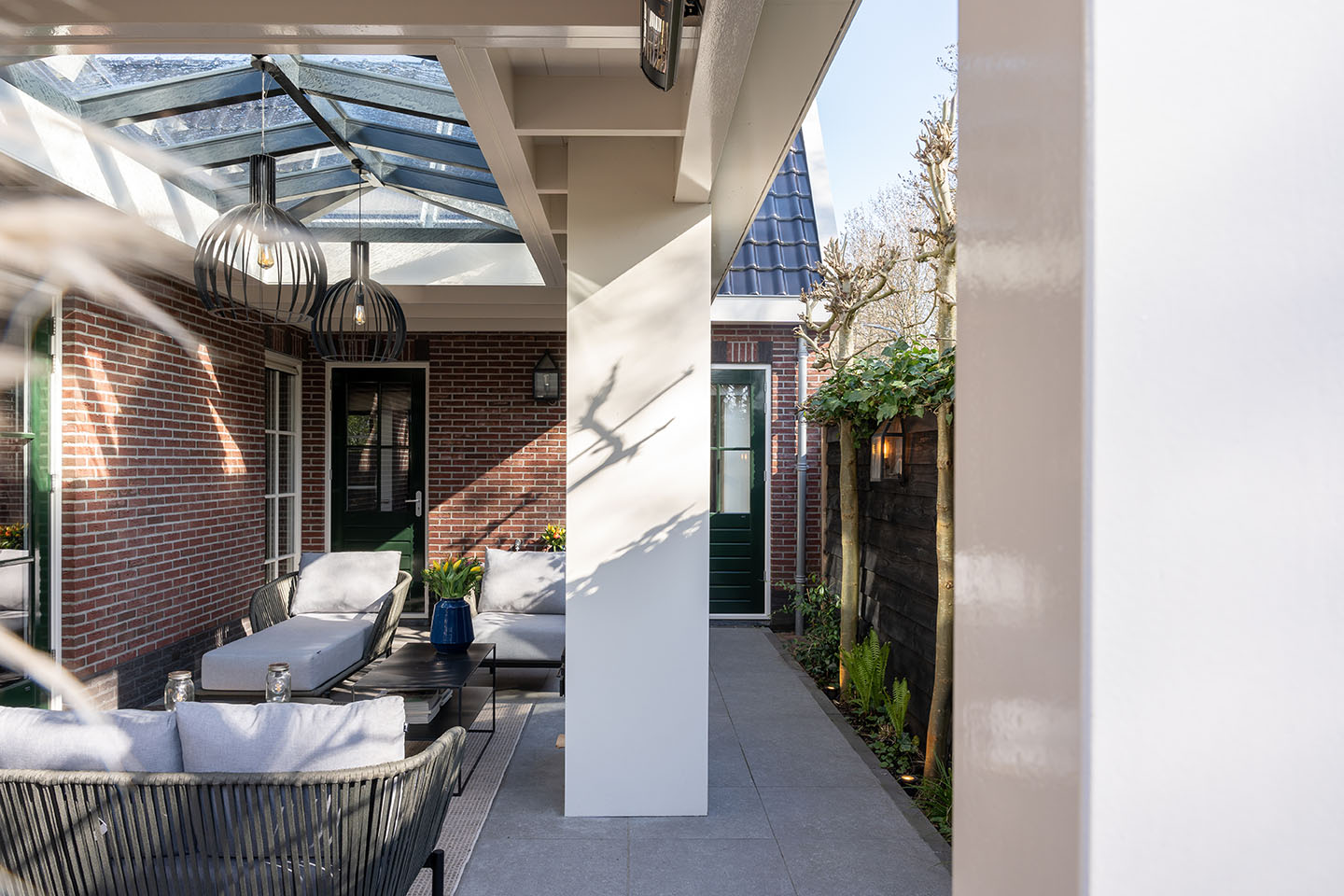terrasoverkapping met verlichting, heater en lichtstraat