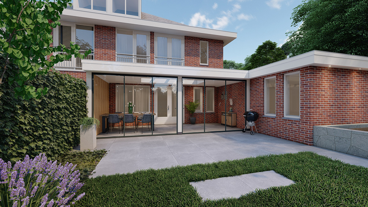 Ontwerp veranda met glazen schuifwanden